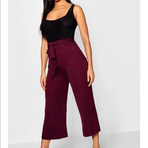 Tie Waist Woven Satin Culotte Trouser